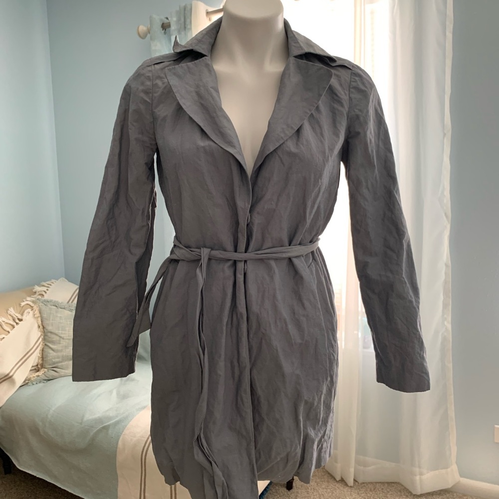 Ann Taylor XS petite gray/blue trench coat/jacket